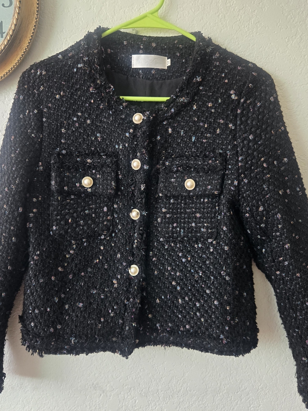 Black Tweed Pearl-Button Blazer